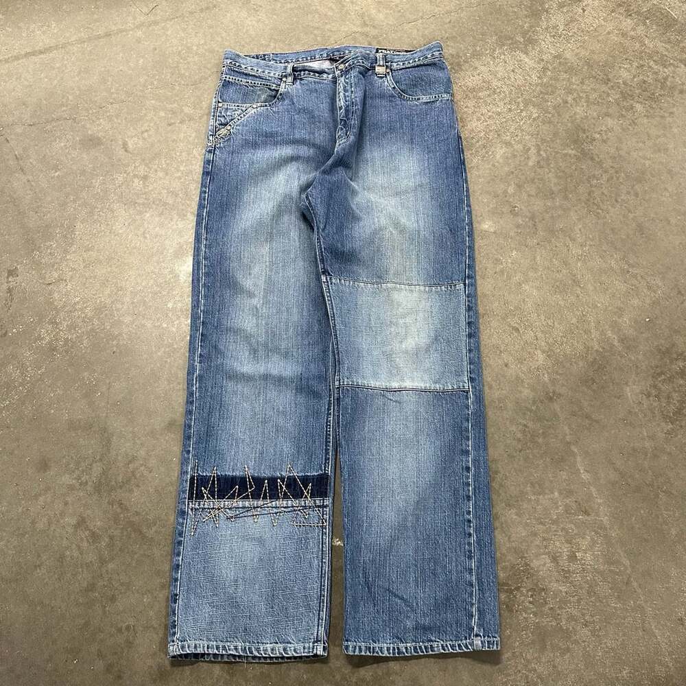 Phat Farm Patchwork Baggy Jeans Embroidered Wide Leg Hip Hop Y2K